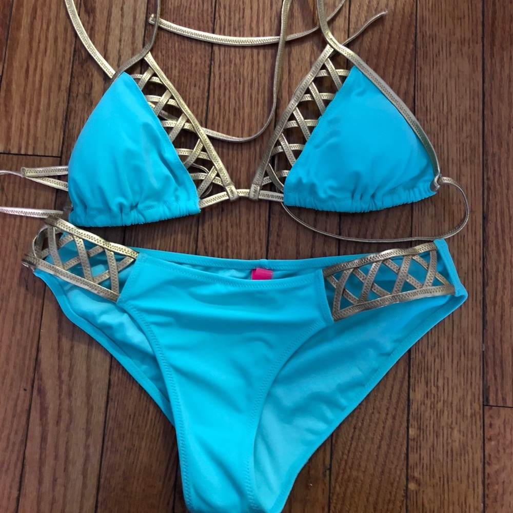 VS Bathing Suit in Turquoise and Gold